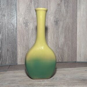 Vintage Gradient Yellow Green Ombre Ceramic Vase – Mid Century Style Retro Decor